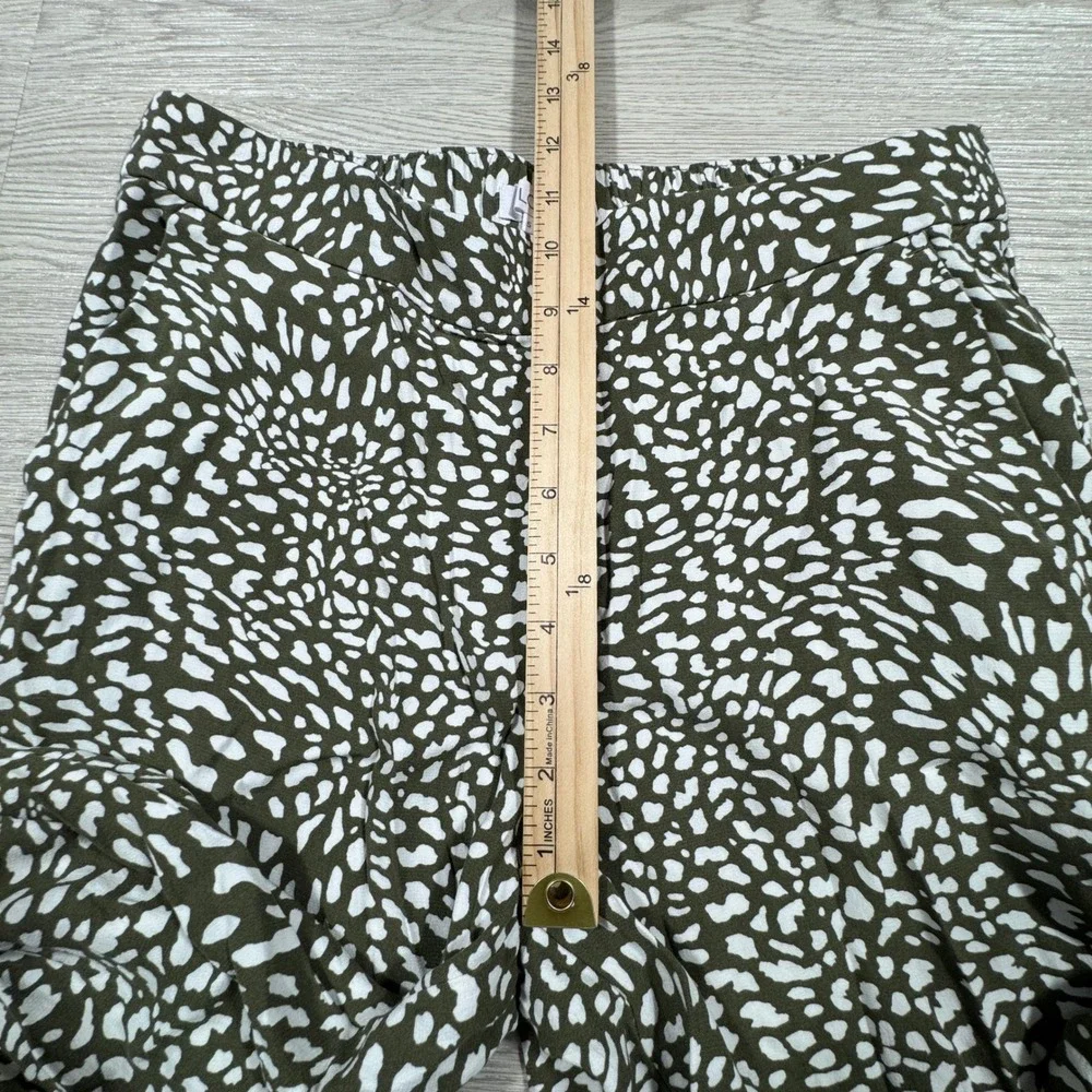 LOFT Women's Wide Leg Pants Animal Print Olive Green‎ White Size S Elastic Waist